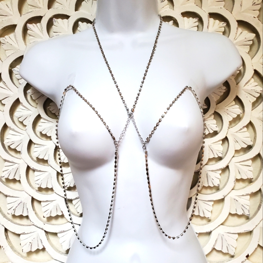 White Rhinestone Body Jewelry Choker and Bikini Necklace Bodycon Piece O…